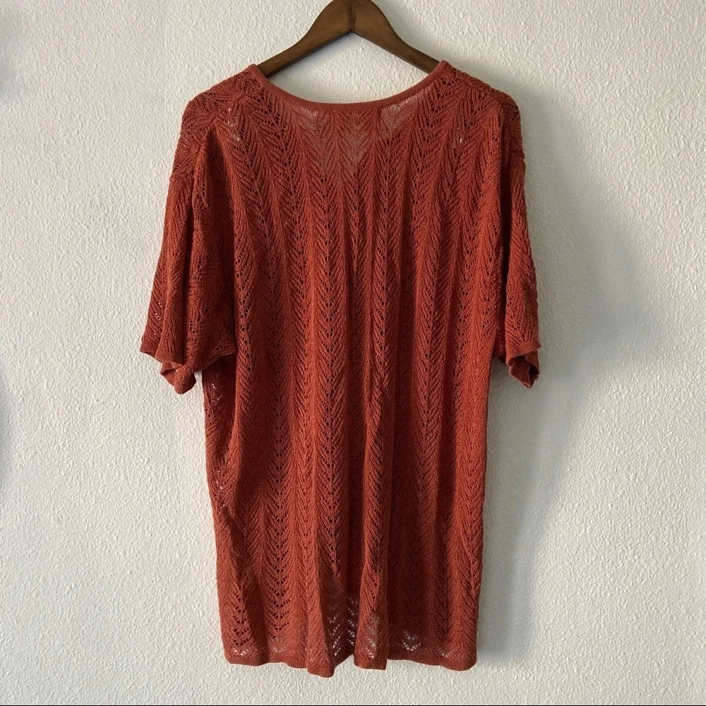 Liz Claiborne Retro Knit Crochet Shrug Jacket Rust Red XXL Grannycore Boho - Picture 10 of 12